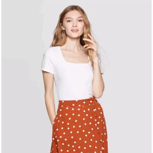 Women's Tee Shirt Short Sleeve Square Neck Regular Fit White Medium